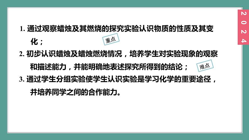 (2024)人教版化学九年级上册(1-2)化学实验与科学探究 第3课时 观察与描述蜡烛及其燃烧 PPT课件第3页