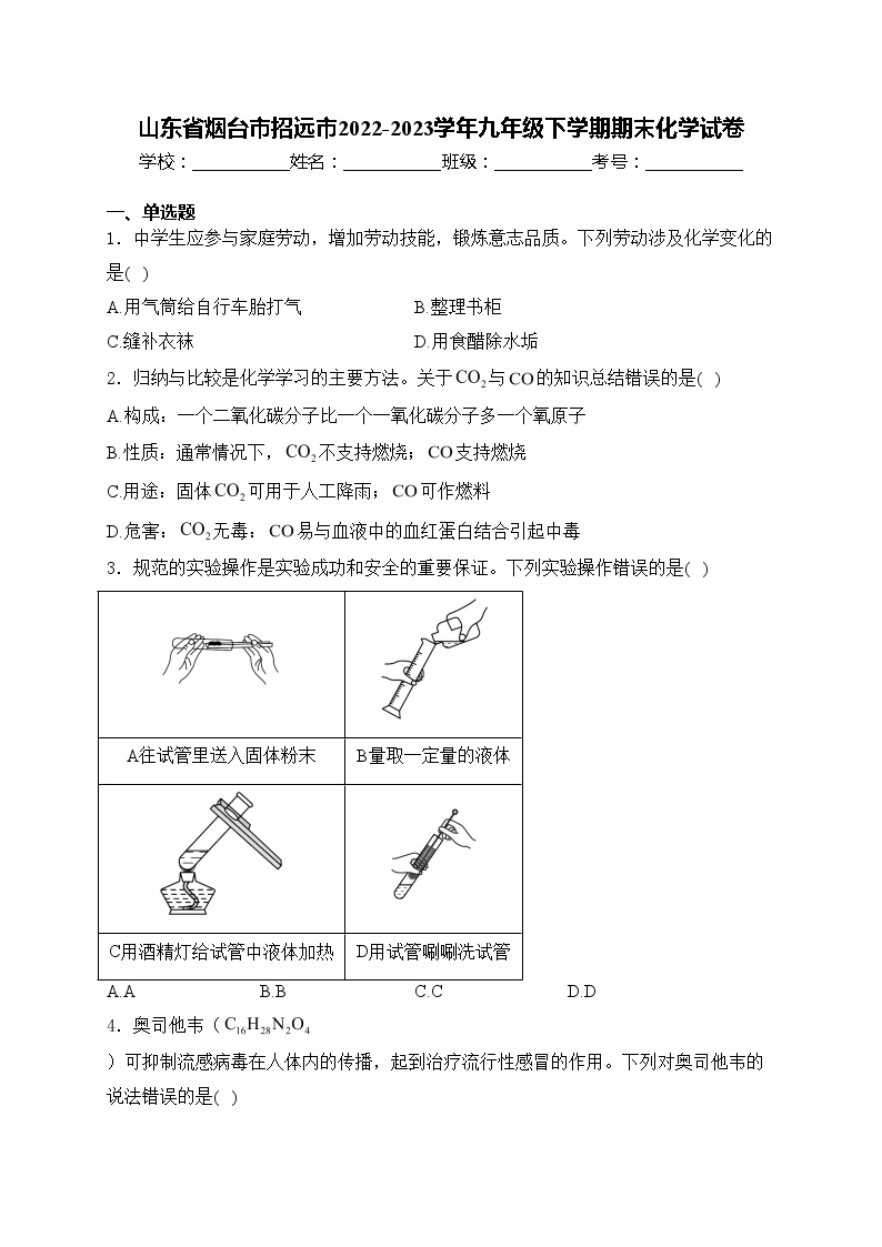 山东省烟台市招远市2022-2023学年九年级下学期期末化学试卷(含答案)