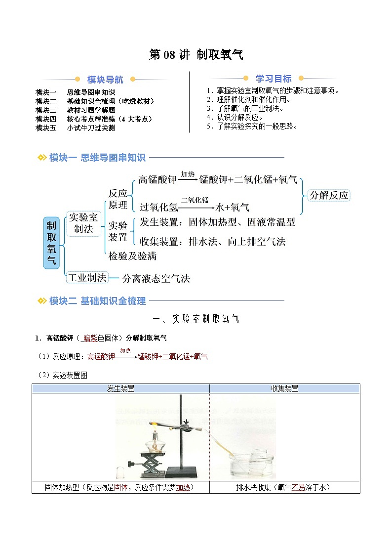 第08讲 制取氧气(教师版)-新九年级化学暑假衔接讲义(人教版)第1页