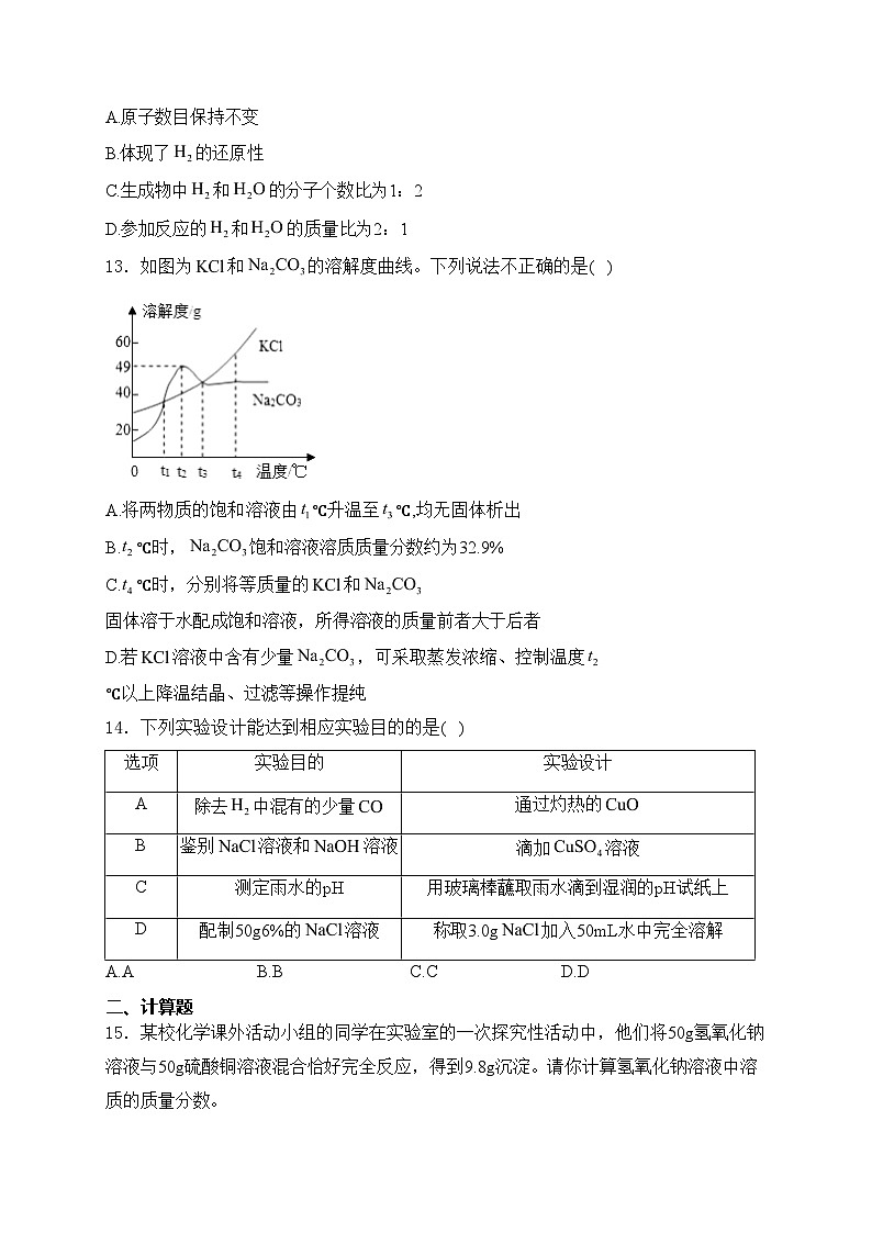 海南省2024届九年级下学期初中中考第三次模拟考试化学试卷(含答案)第3页
