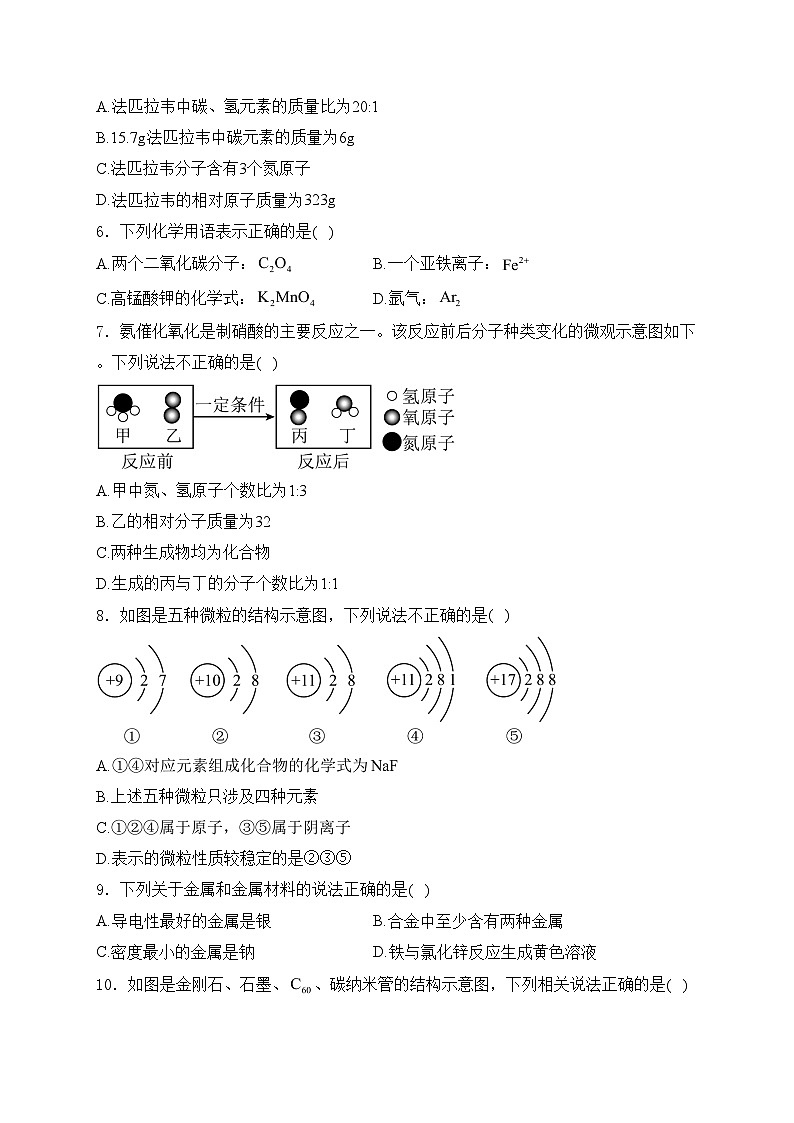 山东省临沂市2024年初中学业水平考试模拟化学试卷(A)(含答案)第2页