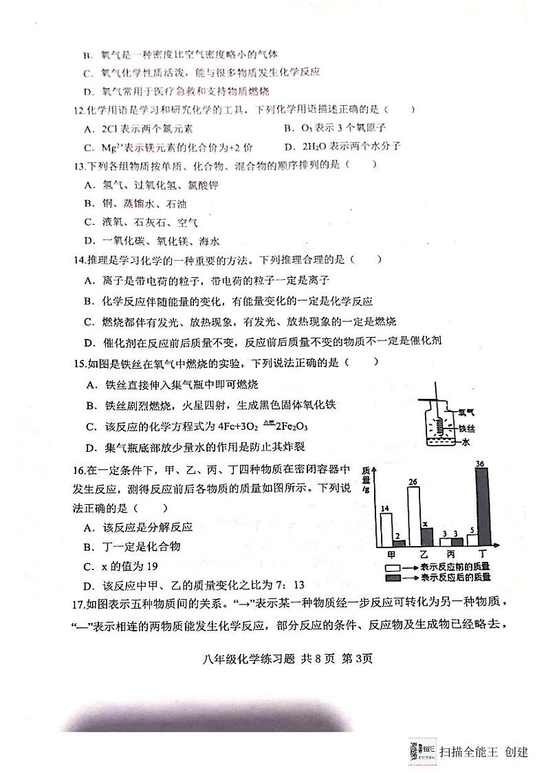 山东省泰安市岱岳区-2023-2024学年八年级下学期期末考试化学试题第3页