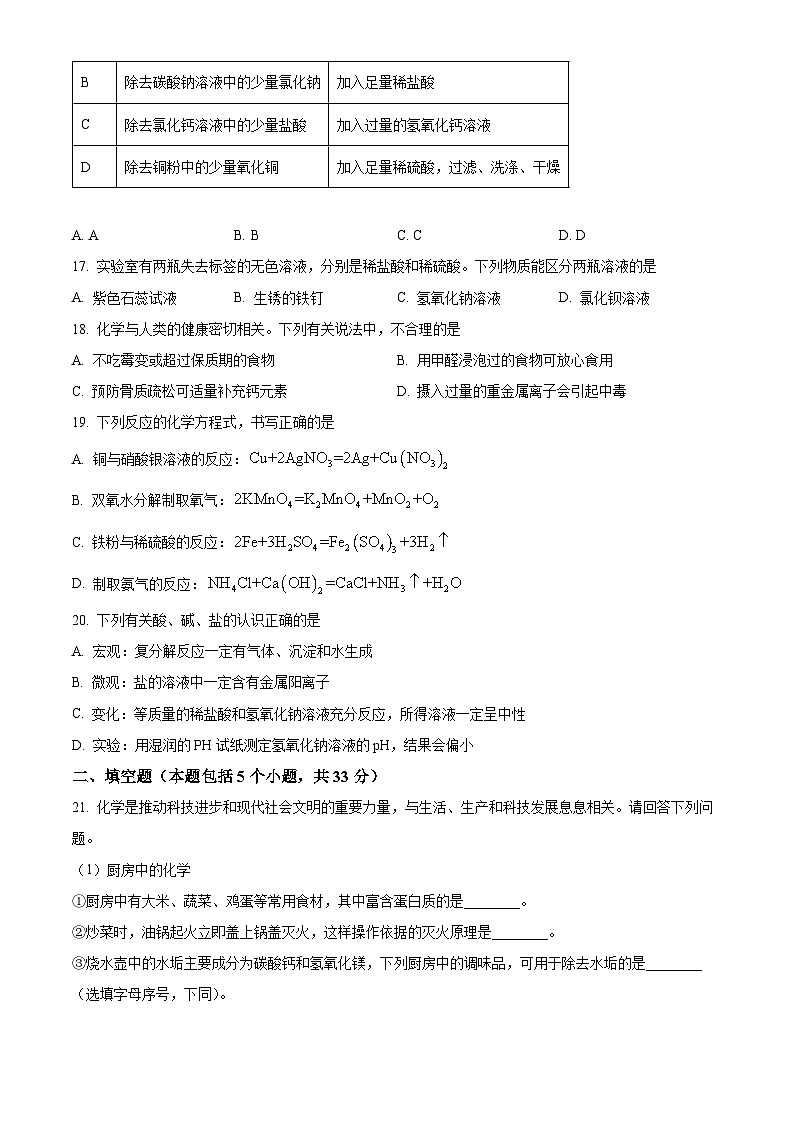 2024年山东省枣庄市山亭区翼云中学中考模拟考试化学试卷(原卷版)第3页