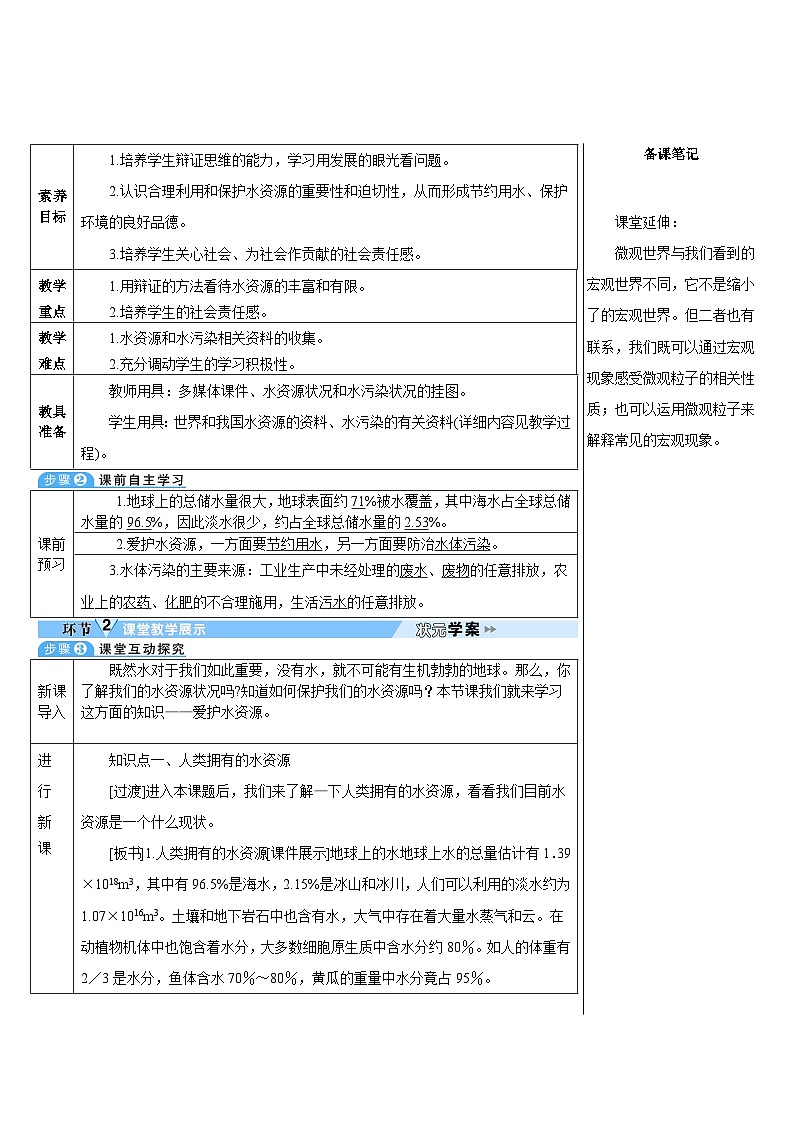 第4单元 课题1 爱护水资源(导学案)02