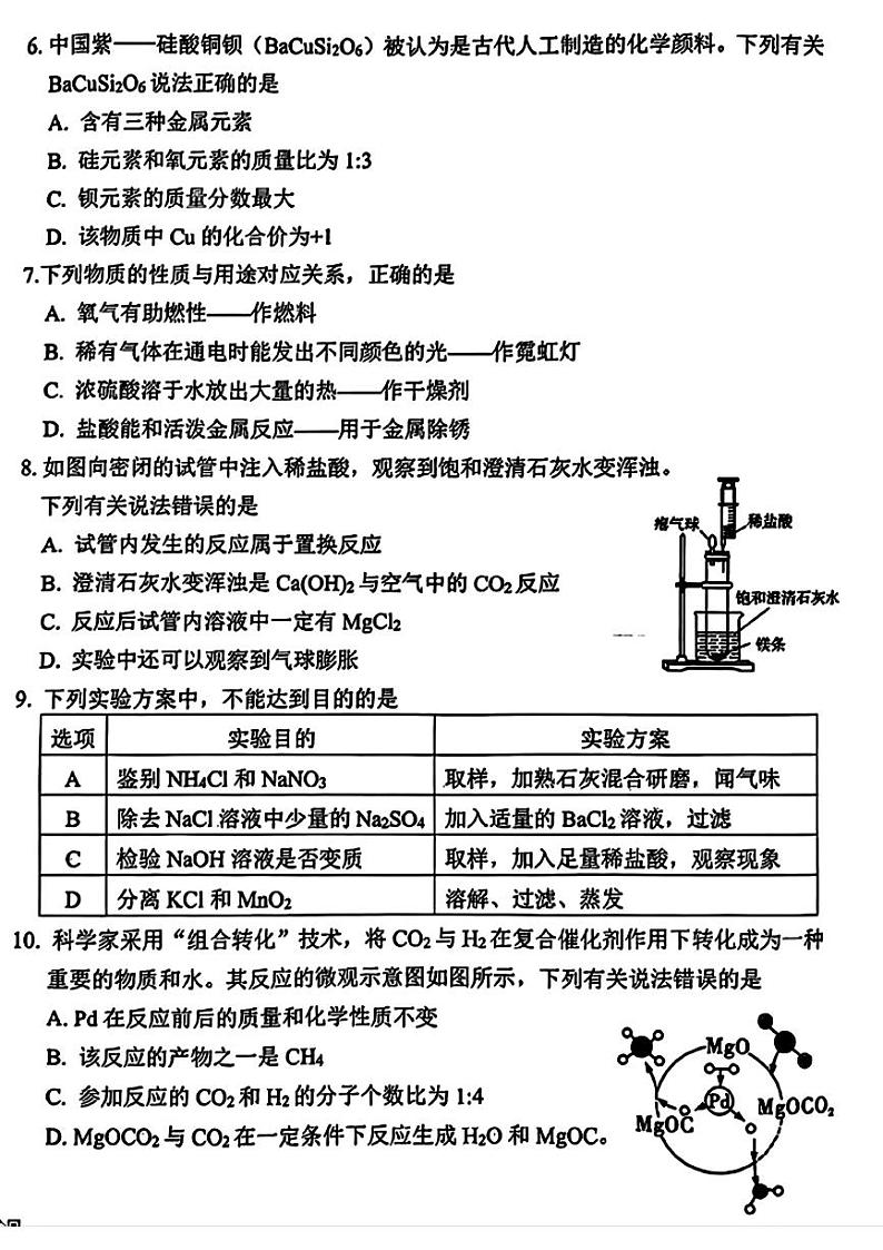 2024年福建省莆田市中考二模考试化学试题02