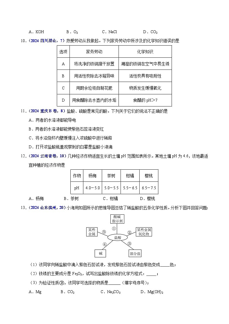 专题13 酸碱盐的性质(学生卷)- 2024年中考化学真题分类汇编(全国通用)第3页