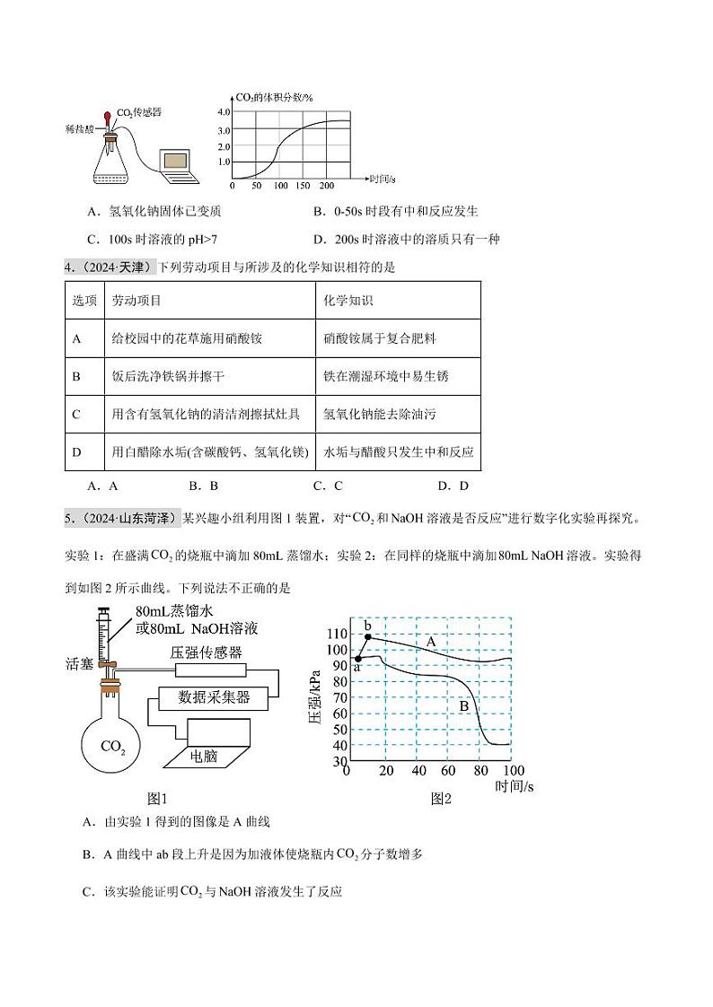 专题07 酸碱盐(第02期)(含答案) 2024年中考化学真题分类汇编(全国通用)第02期02