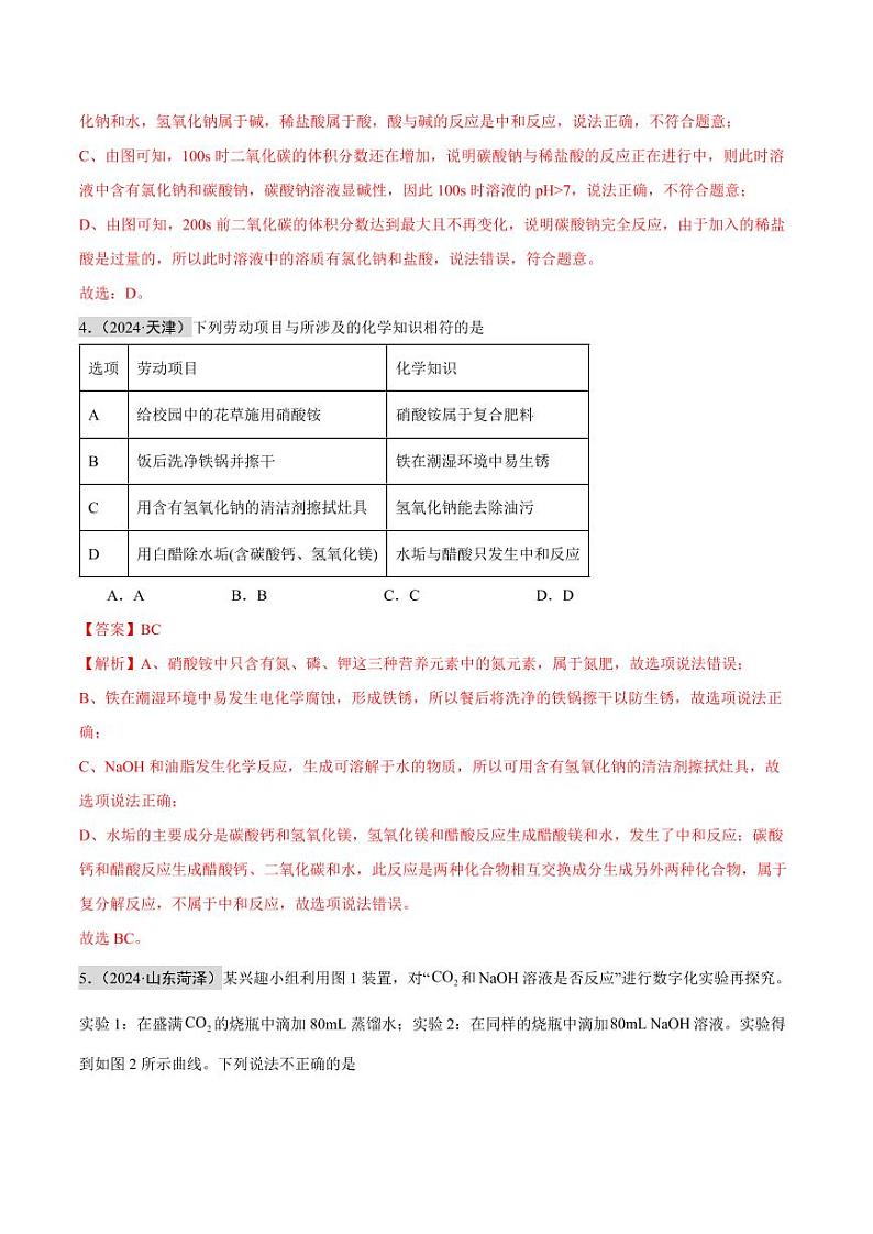 专题07 酸碱盐(第02期)(含答案) 2024年中考化学真题分类汇编(全国通用)第02期03