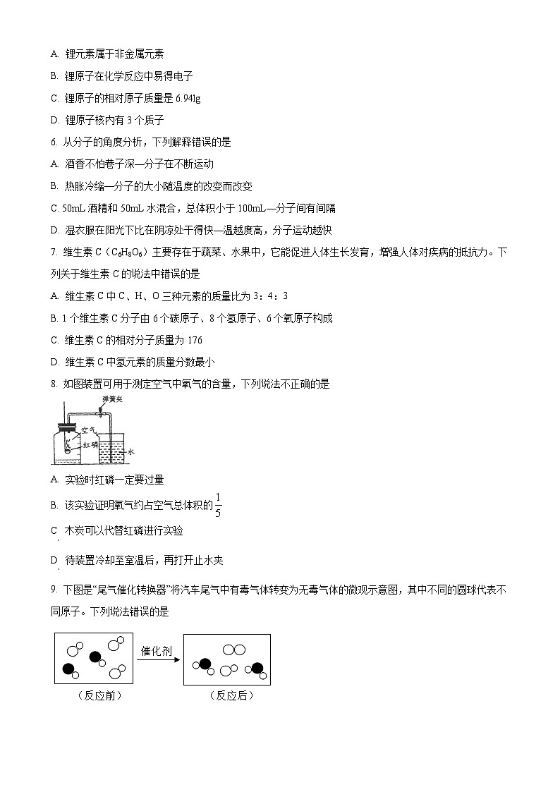 山东省菏泽市巨野县2023-2024学年八年级下学期期中考试化学试题(原卷版)02