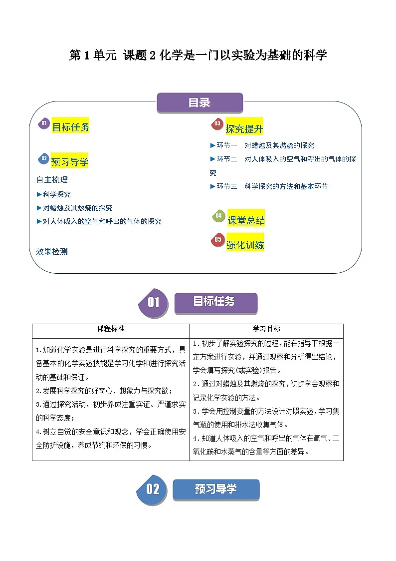 第1单元 课题2 化学是一门以实验为基础的科学-2024年初中化学同步讲义(人教版)01