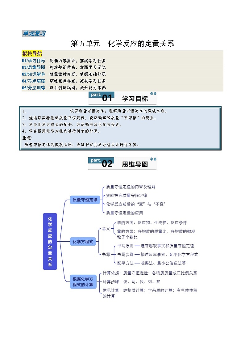 人教版(2024)2024-2025学年九年级化学上册提升讲义5.2.3第五单元化学反应的定量关系(单元复习学案)(学生版+解析)01
