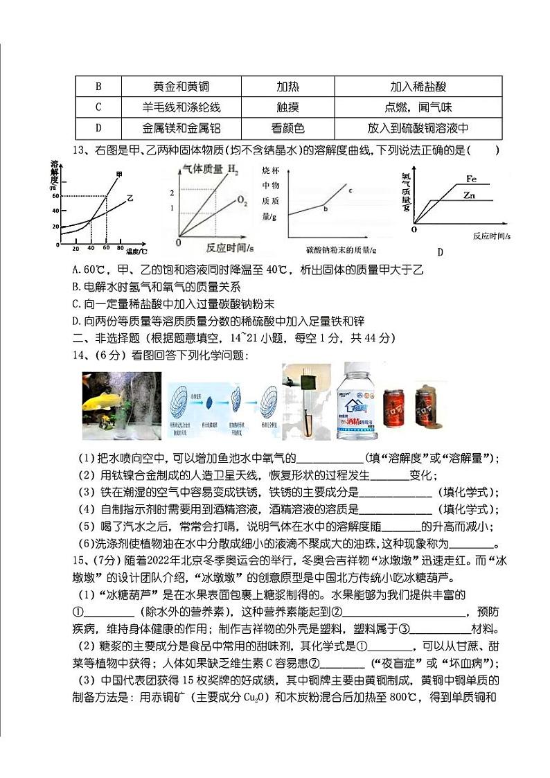 黑龙江省哈尔滨市美佳外国语学校2024-2025学年九年级上学期9月月考化学试题03