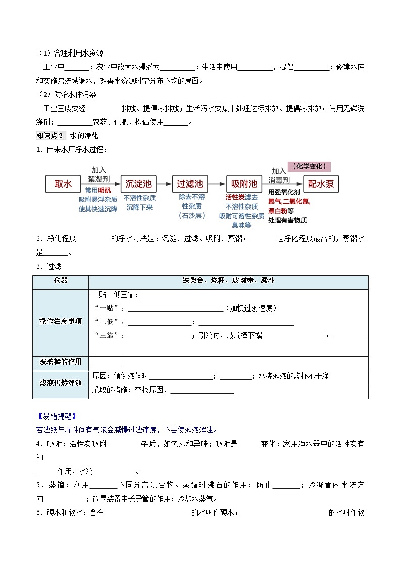 2024人教版初中九年级化学 第四单元 自然界的水(单元复习学案)02