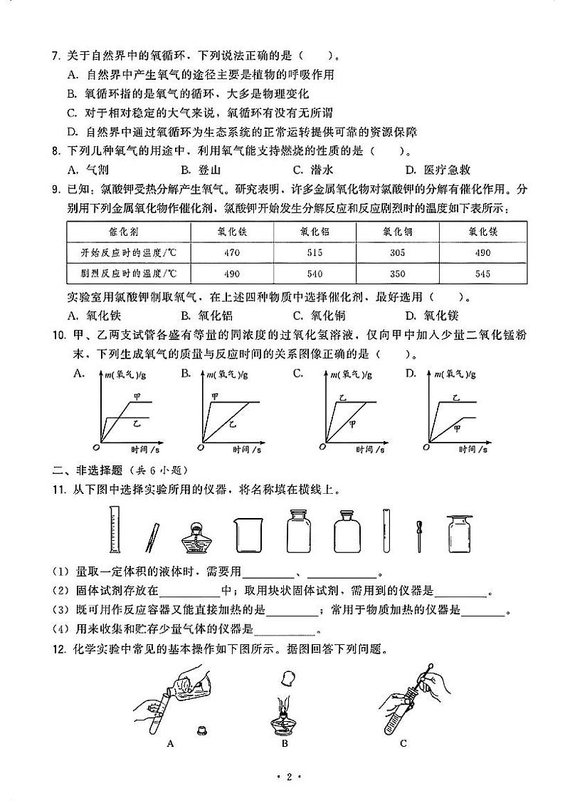 福建省福州屏东中学2024-2025学年九年级上学期十月份月考化学试卷第2页