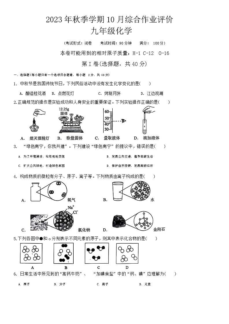 2023-2024学年广西南宁市兴宁区广西南宁民族大学附中九年级(上)综合作业评价化学试卷(10月份).第1页
