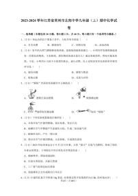 江苏省常州市北郊中学2023-2024学年九年级上学期期中考试化学试卷