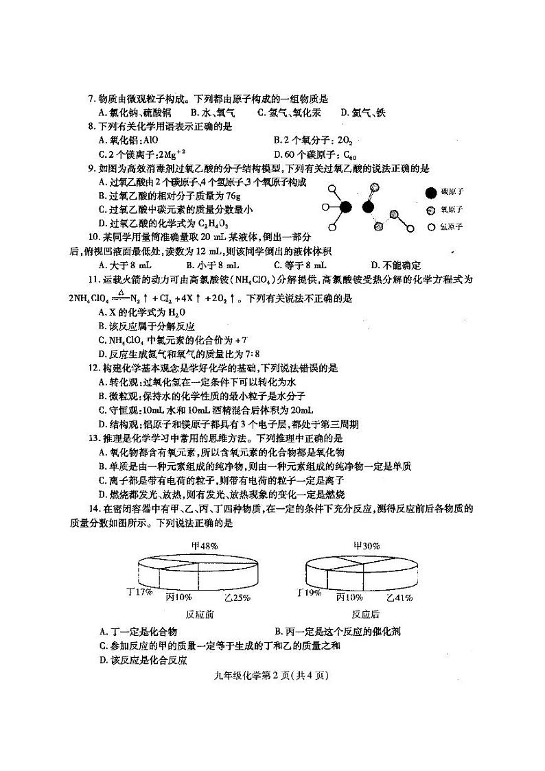2023-2024平顶山市汝州市九上11月期中化学试题+答案第2页