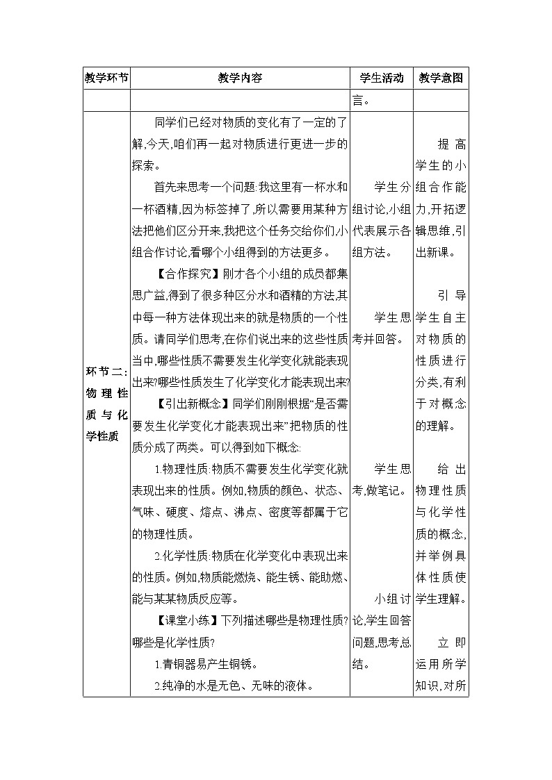 1.1.2化学性质和物理性质教案(表格式)初中化学人教版(2024)九年级上册02