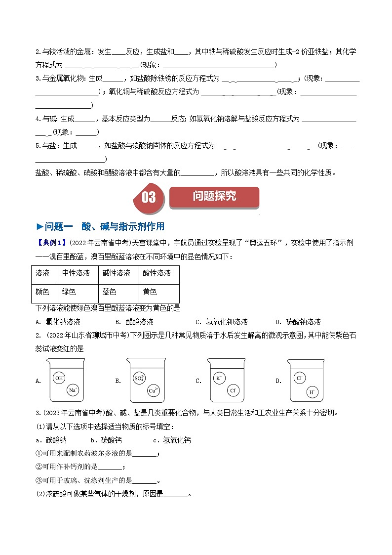 (人教版)2024年初中化学下册同步讲义第10单元 课题1常见的酸和碱(一)(学生版)第2页