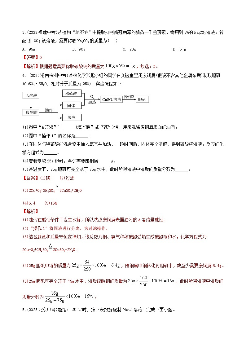 (人教版)2024年初中化学下册同步讲义第9单元 课题3 溶液的浓度(一)(2份,原卷版+教师版)03