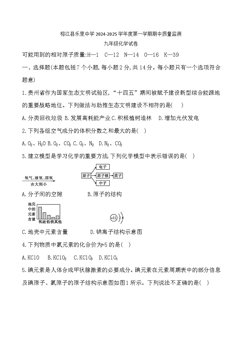 贵州省黔东南州榕江县乐里中学2024-2025学年度九年级上学期期中质量监测化学试卷第1页