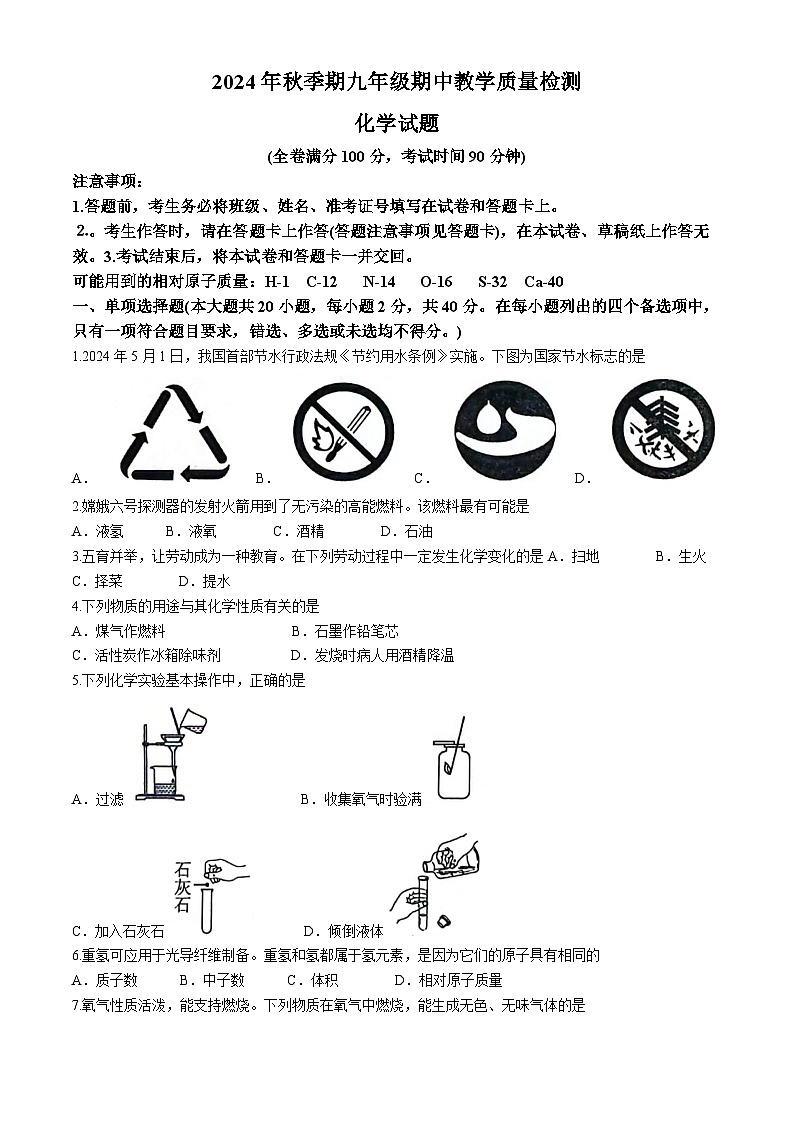 广西壮族自治区贵港市平南县2024-2025学年九年级上学期11月期中化学试题第1页