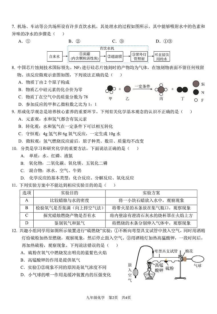 九年级化学试卷第2页