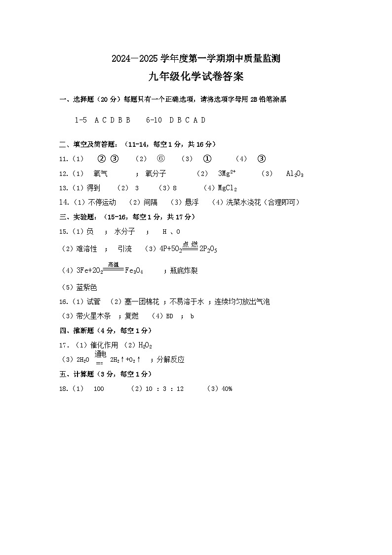 2024化学期中答题案第1页