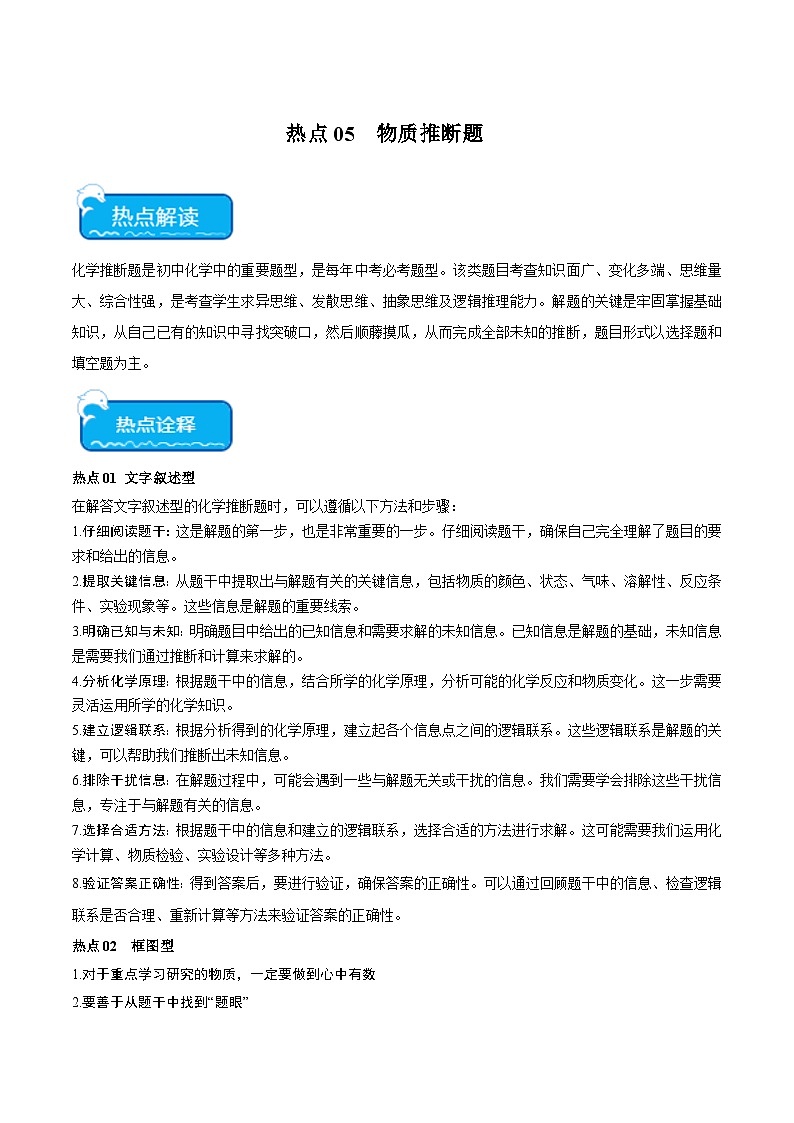 中考化学【热点·重点·难点】专练(全国通用)热点05物质推断题(原卷版+解析)第1页