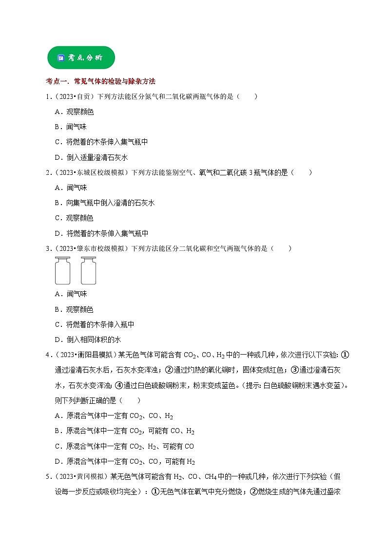 2025年中考化学一轮复习考点过关练习专题16 物质的检验与鉴别(原卷版)第3页