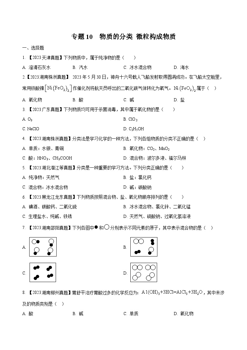 2025年中考化学真题分项汇编专题10 物质的分类 微粒构成物质（2份，原卷版+解析版）