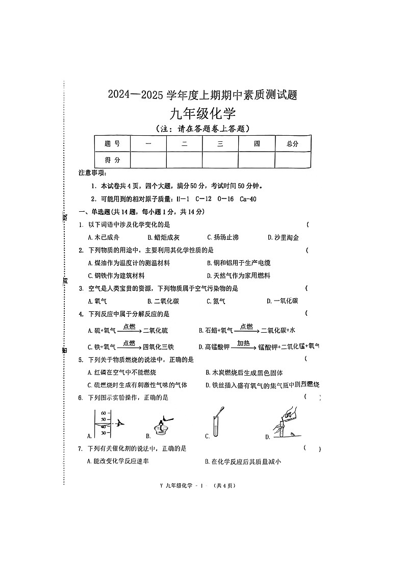 河南省驻马店市泌阳县2024-2025学年九年级上学期11月期中化学试题.rar第1页
