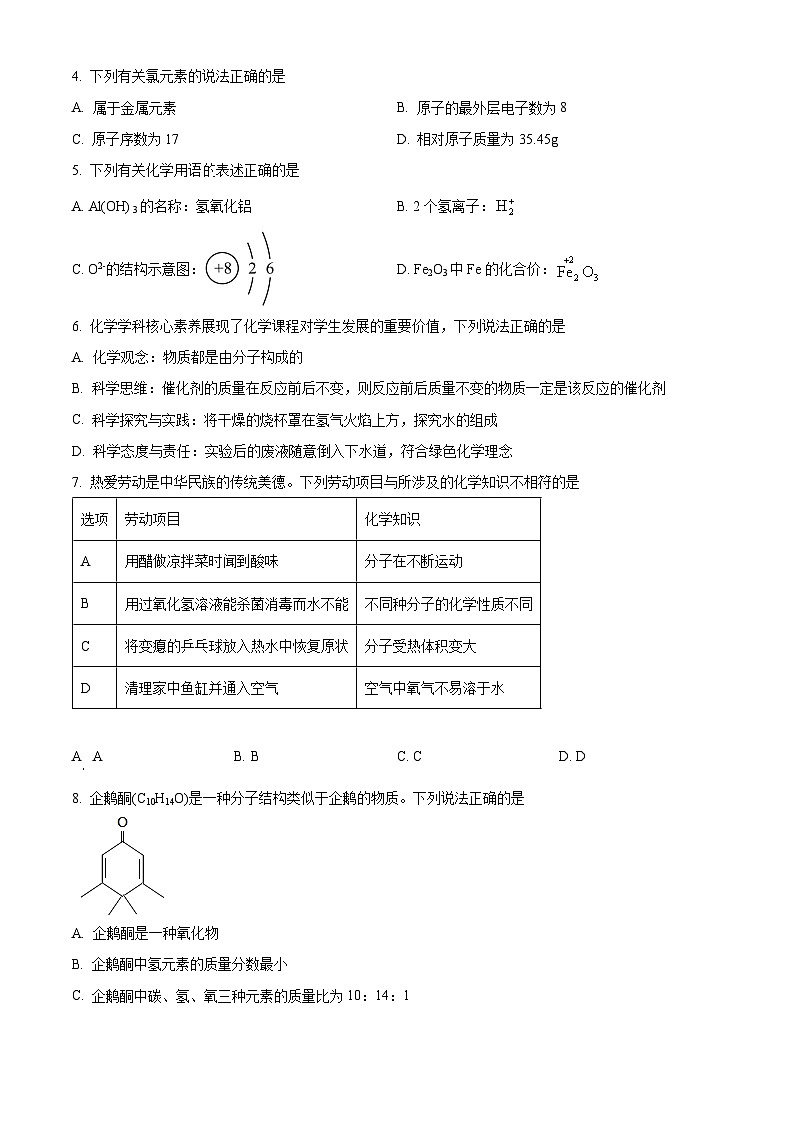广东省深圳市龙华区新华中学2024-2025学年九年级上学期期中考试化学试卷第2页
