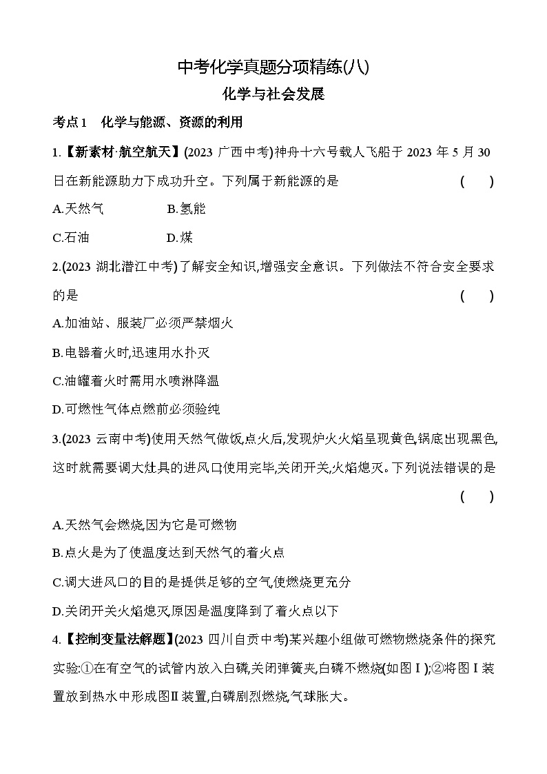 2024年中考化学真题分项精练(八)   化学与社会发展练习题