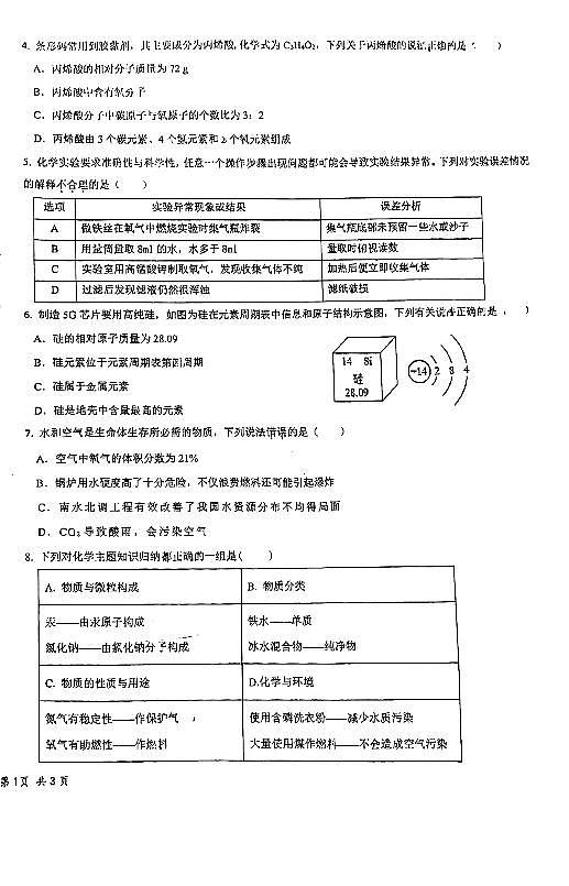 广东省深圳市南山区育才集团2024-2025学年九年级上学期期中考试化学试题第2页