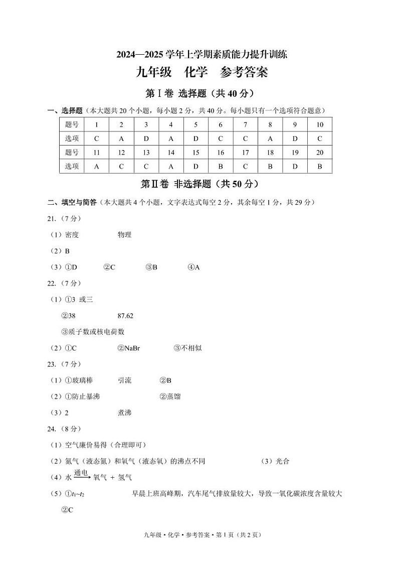 绥江 期中 九 化学 答案第1页
