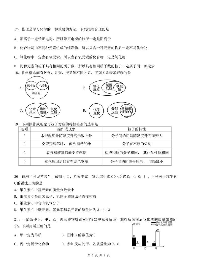 云南省昆明市第八中学2024~2025学年九年级(上)第一次模拟监测化学试卷(含答案)第3页