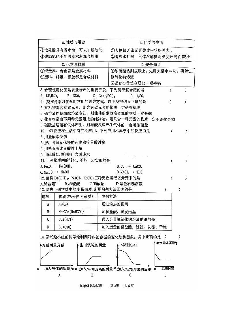 黑龙江省海伦市海北中学2022-2023学年九年级下学期开学考试化学测试题第2页
