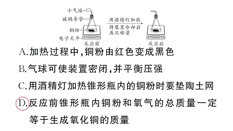 初中化学新人教版九年级上册第五单元课题1 质量守恒定律作业课件(2024秋)第3页