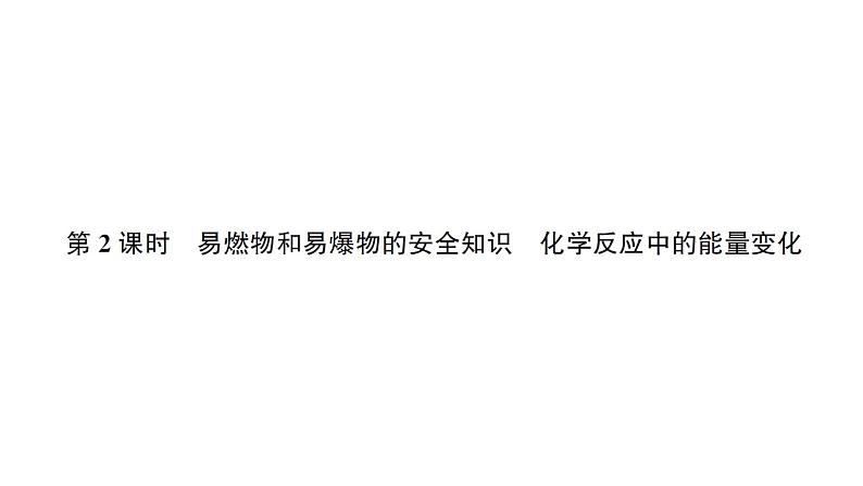 初中化学新人教版九年级上册第七单元课题1第二课时 易燃物和易爆物的安全知识 化学反应中的能量变化作业课件(2024秋)第1页