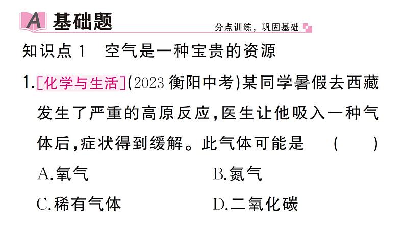 初中化学新人教版九年级上册第二单元课题1第二课时 空气是一种宝贵的资源 保护大气环境作业课件(2024秋)第2页