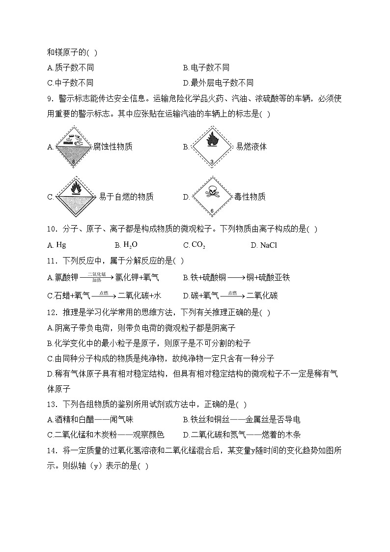 河南省安阳市2025届九年级上学期创新人才选拔测评(一)化学试卷(含答案)第2页