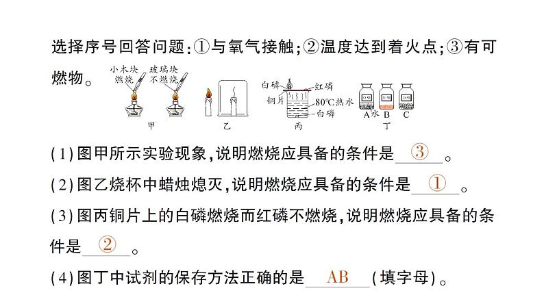 初中化学新科粤版九年级上册3.3 燃烧条件与灭火原理作业课件2024秋第3页