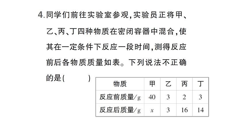 初中化学新科粤版九年级上册4.2 质量守恒定律作业课件(2024秋)第5页