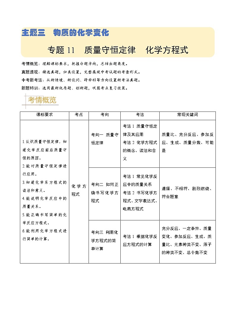 专题11 质量守恒定律 化学方程式(解析版)第1页