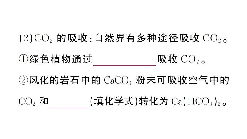 初中化学新人教版九年级上册第六单元跨学科实践活动五 基于碳中和理念设计低碳行动方案作业课件(2024秋)第6页