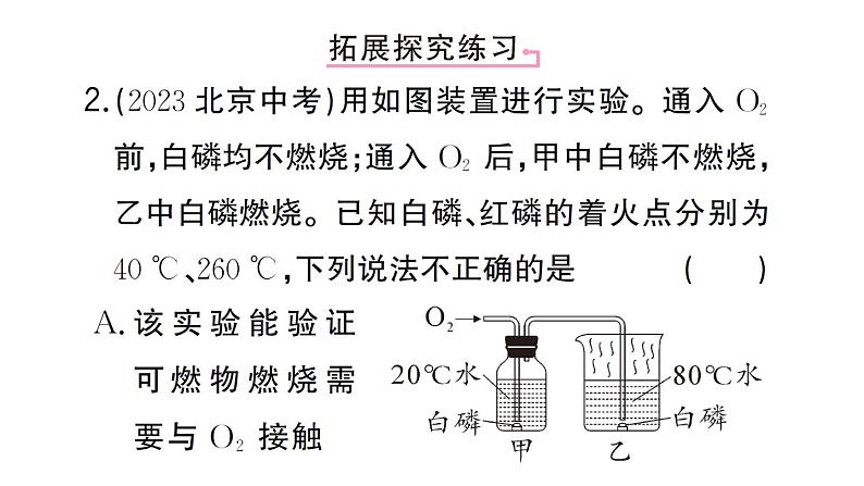 初中化学新人教版九年级上册第七单元课题1微专题 燃烧条件的实验探究作业课件(2024秋)第4页