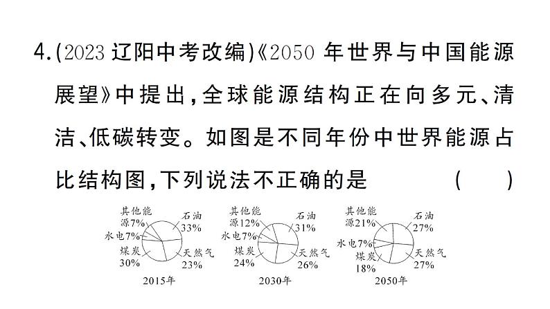 初中化学新人教版九年级上册第七单元课题2第二课时 降低化石能源的利用对环境的影响作业课件(2024秋)第5页