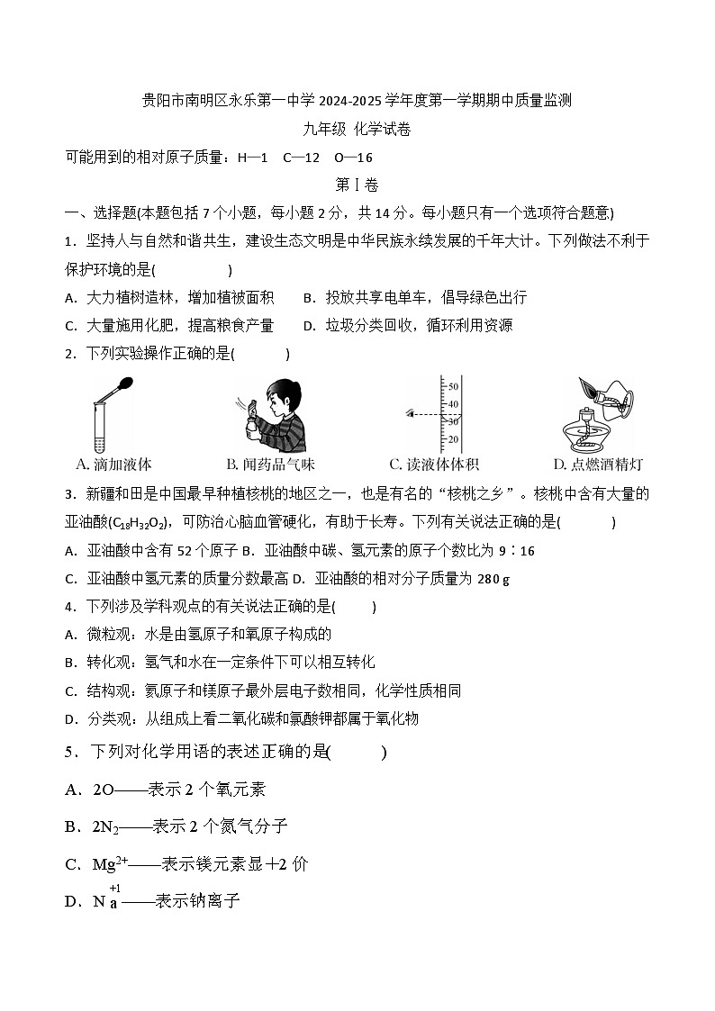 贵州省贵阳市南明区永乐第一中学2024-2025学年度九年级上学期期中质量监测化学试卷第1页