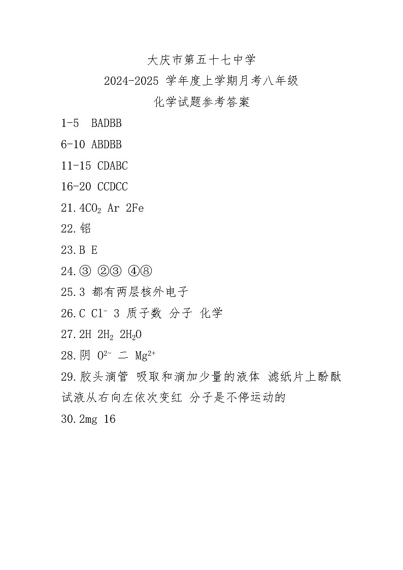 03 黑龙江省大庆市龙凤区大庆市第五十七中学2024-2025学年八年级上学期12月月考-化学试题(参考答案)第1页